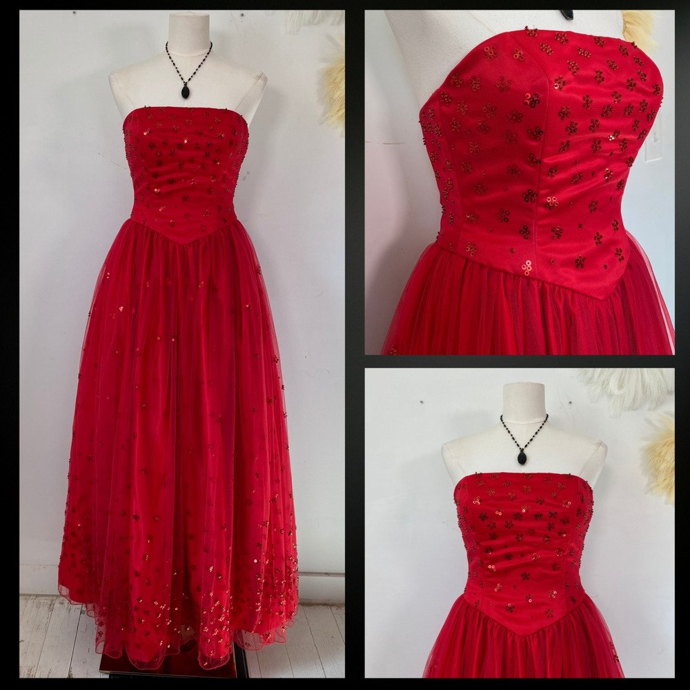 Vintage Amber Nicole Womens Y2K Basque Waist Sequin‎ Prom Dress Size 4 Ethereal
